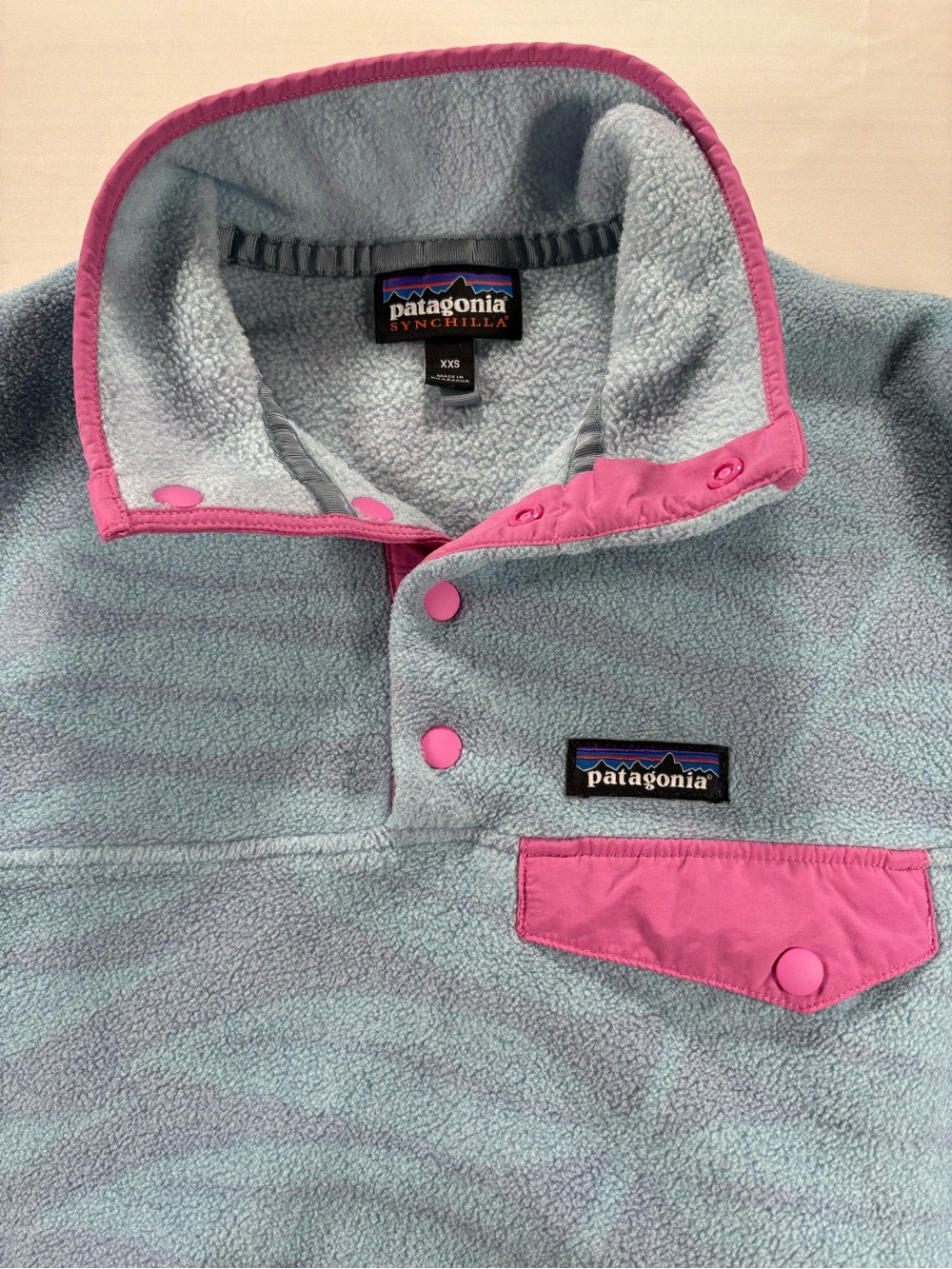 Patagonia Womens Synchilla Snap-T Fleece Pullover XXS Light Blue Patterned